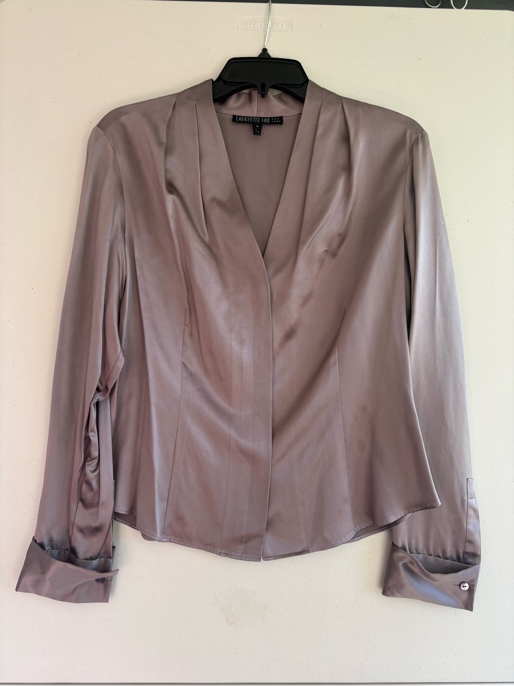 Lafayette 148 New York Satin V-Neck Blouse in Mauve